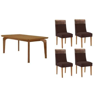 Sala de Jantar Londrina 4 Lugares Tampo MDF Bordas Arredondadas Amadeirado 120x80cm Móveis Rufato