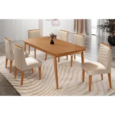 Sala de Jantar Havana Curvo 6 Lugares Tampo MDF Cadeiras Suede Creme 180CM Móveis Rufato