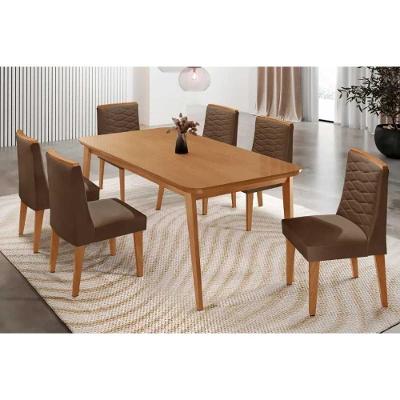 Sala de Jantar Havana Curvo 6 Lugares Tampo MDF Cadeiras Suede Marrom 180CM Móveis Rufato