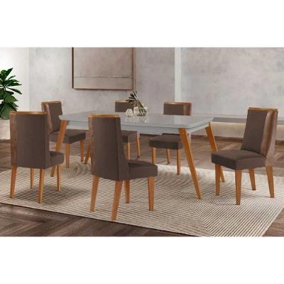 Sala de Jantar Havana Curvo 6 Lugares Tampo MDF Cadeiras Suede Off White 180CM Móveis Rufato