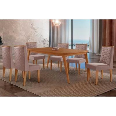 Sala de Jantar Havana Curvo 6 Lugares Tampo MDF com Cadeiras Estofadas Linho 180CM Móveis Rufato