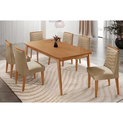 Sala de Jantar Havana Curvo 6 Lugares Tampo MDF Retangular Bege 180CM Móveis Rufato