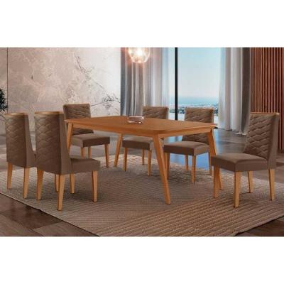Sala de Jantar Havana Curvo 6 Lugares Tampo MDF com Cadeiras Suede Marrom 180CM Móveis Rufato