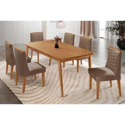 Sala de Jantar Havana Curvo 6 Lugares Tampo MDF Suede Capuccino 180CM Móveis Rufato