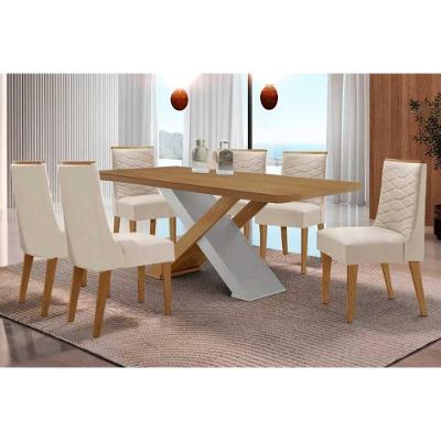 Sala de Jantar Imperatriz Curvo 6 Lugares Tampo MDF Bordas Arredondadas Off White 180CM Móveis