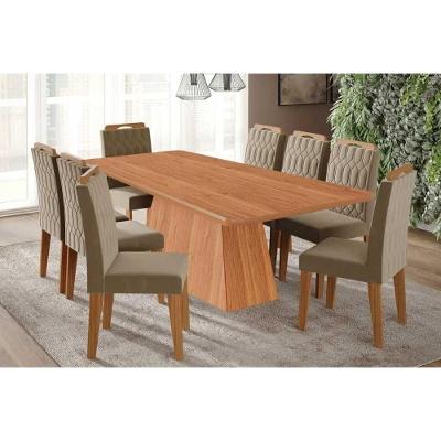 Sala de Jantar Helena 8 Lugares Tampo MDF com Cadeiras Suede Amadeirado 210X100CM Cimol Móveis