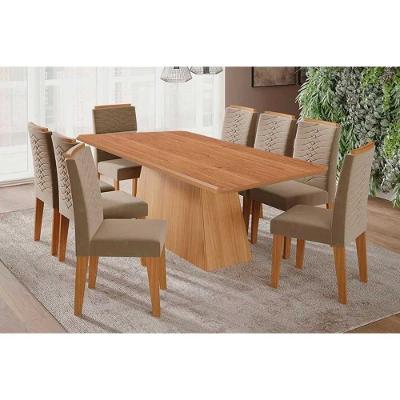 Sala de Jantar Helena 8 Lugares Tampo MDF com Cadeiras Suede Cinamomo 210X100CM Cimol Móveis