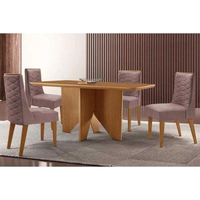 Sala de Jantar Mesa Nevada 4 Lugares Tampo MDF Canto Curvo Amadeirado 120X80CM e Cadeiras Dafne