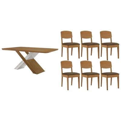 Sala de Jantar Imperatriz Curvo 6 Lugares Tampo em MDF com Bordas Arredondadas Off White-Naturale