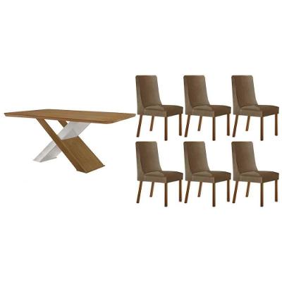 Sala de Jantar Imperatriz Curvo 6 Lugares Tampo em MDF Suede Capuccino 180CM Móveis Rufato