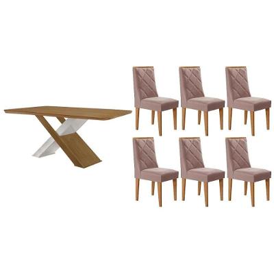 Sala de Jantar Imperatriz Curvo 6 Lugares Tampo MDF Bordas Arredondadas Amadeirado 180CM Móveis
