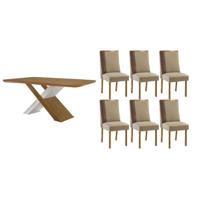 Sala de Jantar Imperatriz Curvo 6 Lugares Tampo em MDF Off White 180CM Móveis Rufato