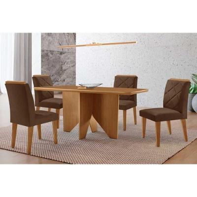 Sala de Jantar Nevada 4 Lugares Tampo MDF com Cadeiras Estofadas Suede Marrom 120x80cm Móveis Rufato