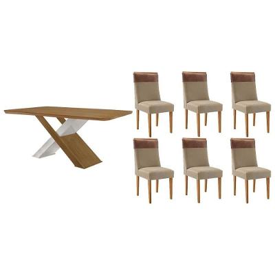 Sala de Jantar Imperatriz Curvo 6 Lugares Tampo MDF Bordas Arredondadas Off White 180CM Móveis