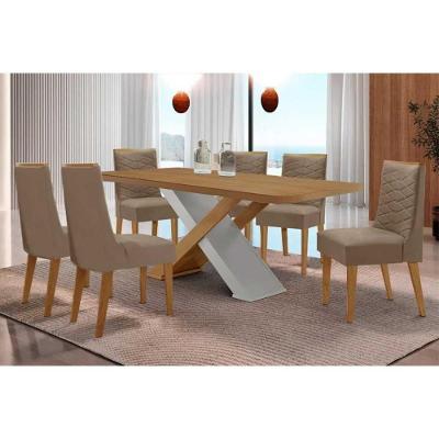 Sala de Jantar Imperatriz Curvo 6 Lugares Tampo MDF Bordas Arredondadas Off White 180CM Móveis