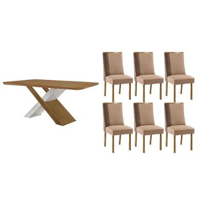 Sala de Jantar Imperatriz Curvo 6 Lugares Tampo MDF Bordas Arredondadas Off White 180CM Móveis