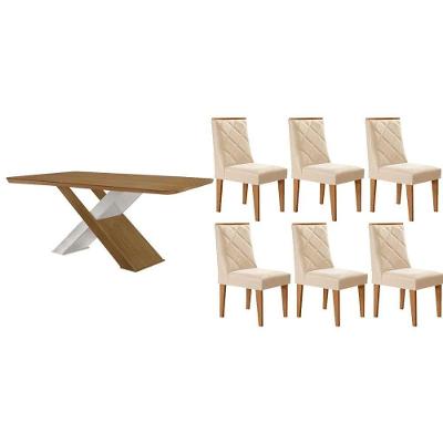 Sala de Jantar Imperatriz Curvo 6 Lugares Tampo MDF Bordas Arredondadas Off White 180CM Móveis