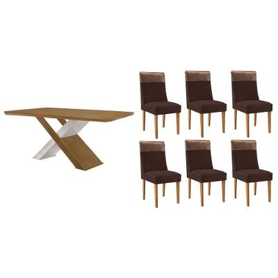 Sala de Jantar Imperatriz Curvo 6 Lugares Tampo MDF Bordas Arredondadas Off White 180CM Móveis