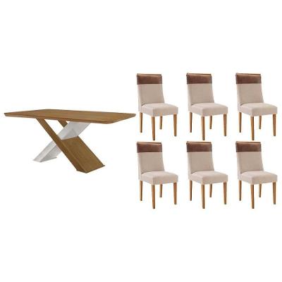 Sala de Jantar Imperatriz Curvo 6 Lugares Tampo MDF Bordas Arredondadas Off White 180CM Móveis