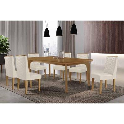Sala de Jantar Londrina 6 Lugares Tampo em MDF com Bordas Arredondadas Amadeirado 180X90CM Móveis