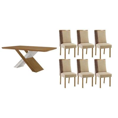 Sala de Jantar Imperatriz Curvo 6 Lugares Tampo MDF Bordas Arredondadas Off White 180CM Móveis