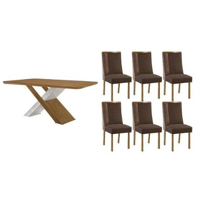 Sala de Jantar Imperatriz Curvo 6 Lugares Tampo MDF Bordas Arredondadas Off White 180CM Móveis