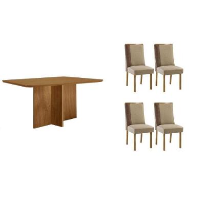Sala de Jantar Berlim Curvo 4 Lugares Tampo MDF Bordas Arredondadas Creme 120CM Móveis Rufato