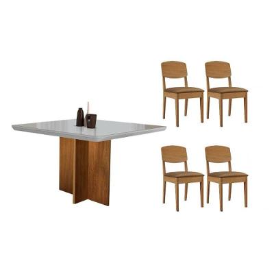 Sala de Jantar Berlim Curvo 4 Lugares Tampo MDF Bordas Arredondadas Off White 90CM Móveis Rufato