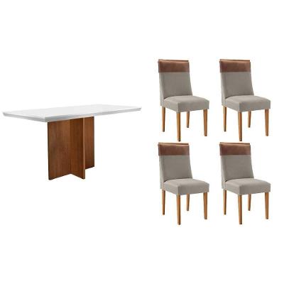 Sala de Jantar Berlim Curvo 4 Lugares Tampo MDF Bordas Arredondadas Off White 120CM Móveis Rufato