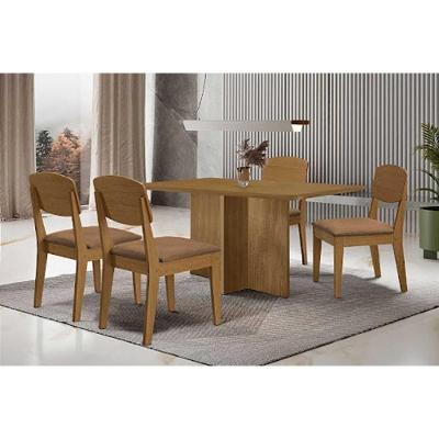 Sala de Jantar Berlim Curvo 4 Lugares Tampo MDF Bordas Arredondadas Capuccino 120CM Móveis Rufato