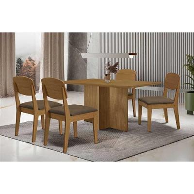 Sala de Jantar Berlim Curvo 4 Lugares Tampo MDF Bordas Arredondadas Marrom 120CM Móveis Rufato