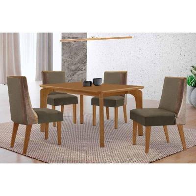 Sala de Jantar Londrina 4 Lugares Tampo MDF Bordas Arredondadas Amadeirado 120x80cm Móveis Rufato
