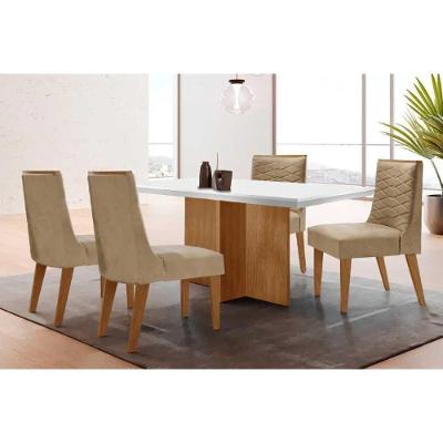Sala de Jantar Berlim Curvo 4 Lugares Tampo MDF Bordas Arredondadas Off White 120CM Móveis Rufato