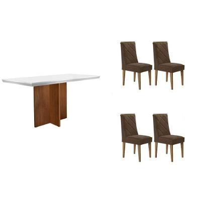 Sala de Jantar Berlim Curvo 4 Lugares Tampo MDF Bordas Arredondadas Off White 120CM Móveis Rufato