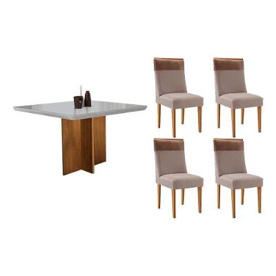 Sala de Jantar Berlim Curvo 4 Lugares Tampo MDF Bordas Arredondadas Off White 90CM Móveis Rufato