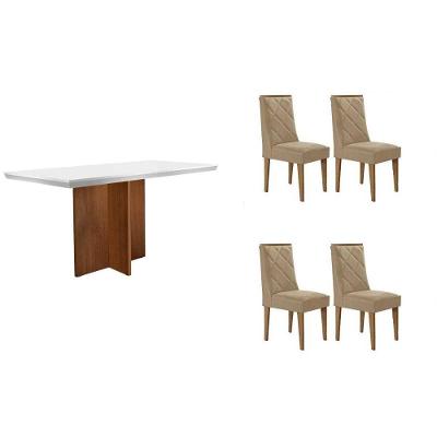 Sala de Jantar Berlim Curvo 4 Lugares Tampo MDF Bordas Arredondadas Off White 120CM Móveis Rufato