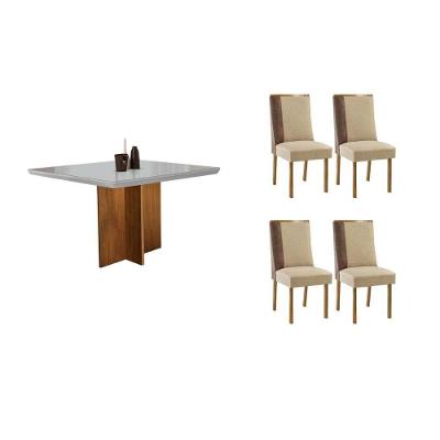 Sala de Jantar Berlim Curvo 4 Lugares Tampo MDF Bordas Arredondadas Off White 90CM Móveis Rufato