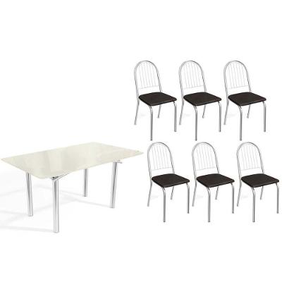 Sala de Jantar Elba 6 Lugares Tampo em Vidro Base Cromada 160CM Kappesberg