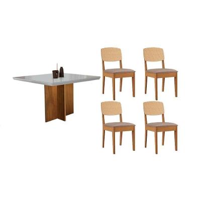Sala de Jantar Berlim Curvo 4 Lugares Tampo MDF Bordas Arredondadas Off White 90CM Móveis Rufato