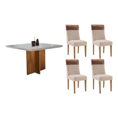 Sala de Jantar Berlim Curvo 4 Lugares Tampo MDF Bordas Arredondadas Off White 90CM Móveis Rufato