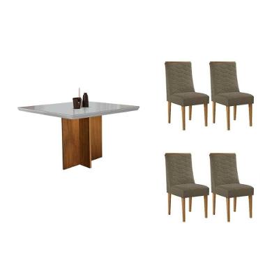 Sala de Jantar Berlim Curvo 4 Lugares Tampo MDF Cadeiras Estofadas Suede Off White 90CM Móveis