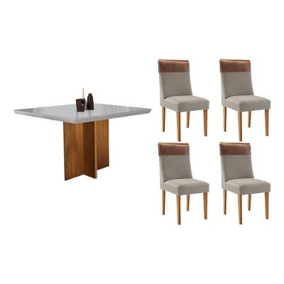 Sala de Jantar Berlim Curvo 4 Lugares Tampo MDF Bordas Arredondadas Off White 90CM Móveis Rufato
