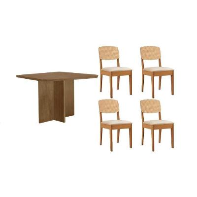 Sala de Jantar Berlim Curvo 4 Lugares Tampo MDF Cadeiras Suede Creme 90CM Móveis Rufato