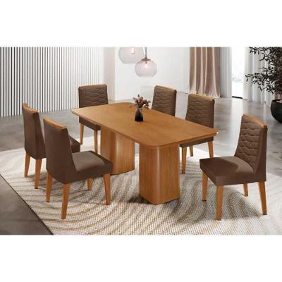 Sala de Jantar Maldivas 6 Lugares Tampo MDF Canto Curvo Amadeirado 180x90cm Móveis Rufato