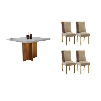 Sala de Jantar Berlim Curvo 4 Lugares Tampo MDF com Bordas Arredondadas Off White 90CM Móveis Rufato