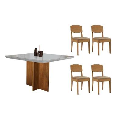 Sala de Jantar Berlim Curvo 4 Lugares Tampo MDF com Bordas Arredondadas Off White 90CM Móveis Rufato