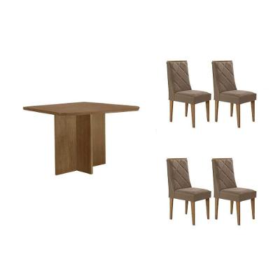 Sala de Jantar Berlim Curvo 4 Lugares Tampo MDF com Cadeiras Estofadas Corino 90CM Móveis Rufato