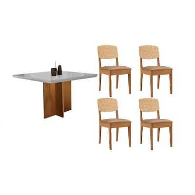 Sala de Jantar Berlim Curvo 4 Lugares Tampo MDF com Bordas Arredondadas Off White 90CM Móveis Rufato