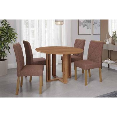 Sala de Jantar Flora 4 Lugares Tampo MDF com Cadeiras Estofadas Suede Amadeirado 109CM Cimol Móveis