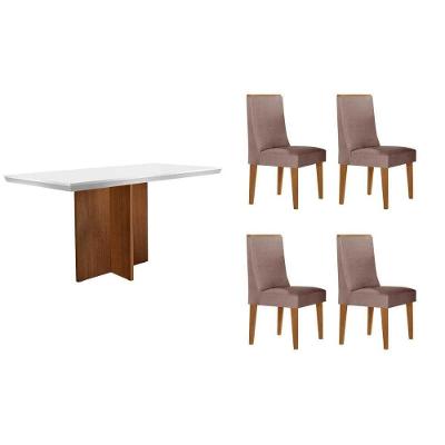Sala de Jantar Berlim Curvo 4 Lugares Tampo MDF Off White 120CM Móveis Rufato